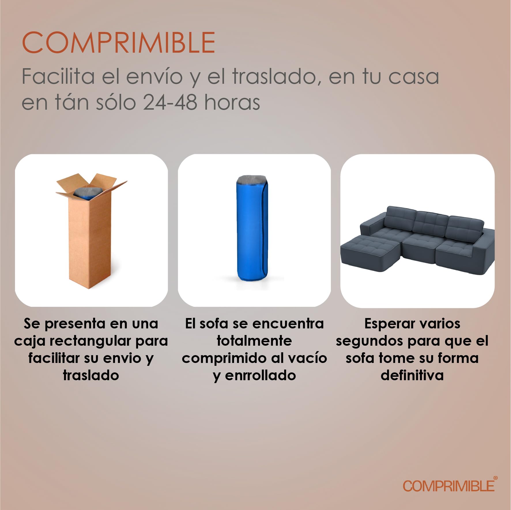 COMPRIMIBLE Icónico | Sofa Modular de 3 plazas con reposapies. Fabricado en Tela de Lana Resistente al Desgaste e Interior con Espuma polimérica de Alta Densidad. 275x90x75 (Blanco) | Polímero interior