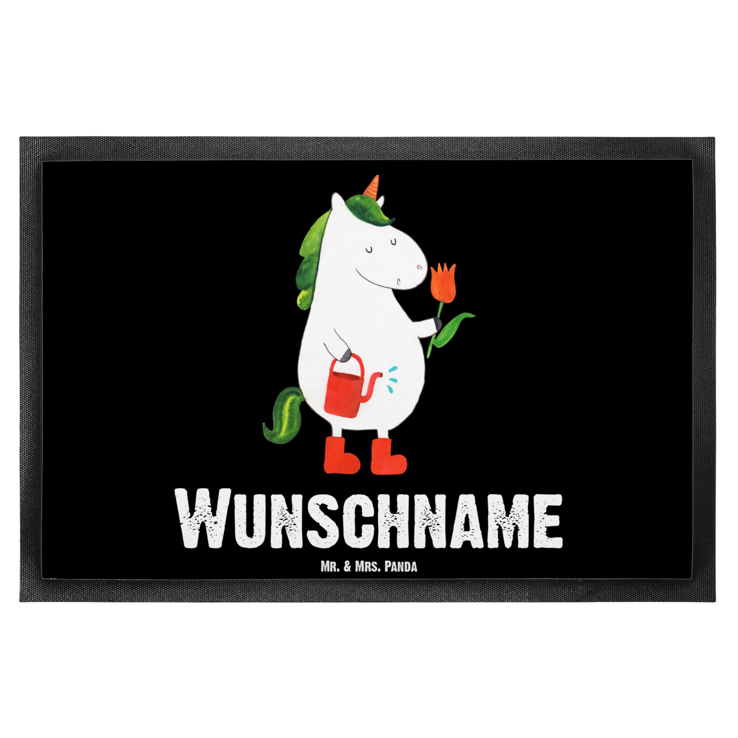 Mr. & Mrs. Panda Fussmatte mit Namen Einhorn Gärtner 40 x 60 cm - Personalisierte Geschenke, Garten, Stiefel, personalisiert, Einhörner, Fußabtreter, Blume, Freundin, Fußmatte personalisierbar