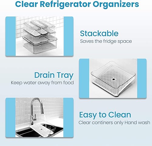 Miniatura 5 de Paquete de 8 organizadores de refrigerador, contenedor de cajón extraíble transparente y cubos organizadores con tapas, contenedores de