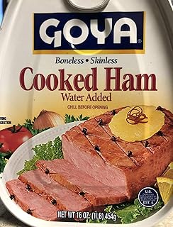 Boneless Cooked Ham in Water by Goya, Pack of 3, 16 oz Cans, Skinless and Ready to Eat Lunch Meat, Fully Cooked Packaged Ham for Sandwiches, Wraps, Salads, Dinner and Meals
