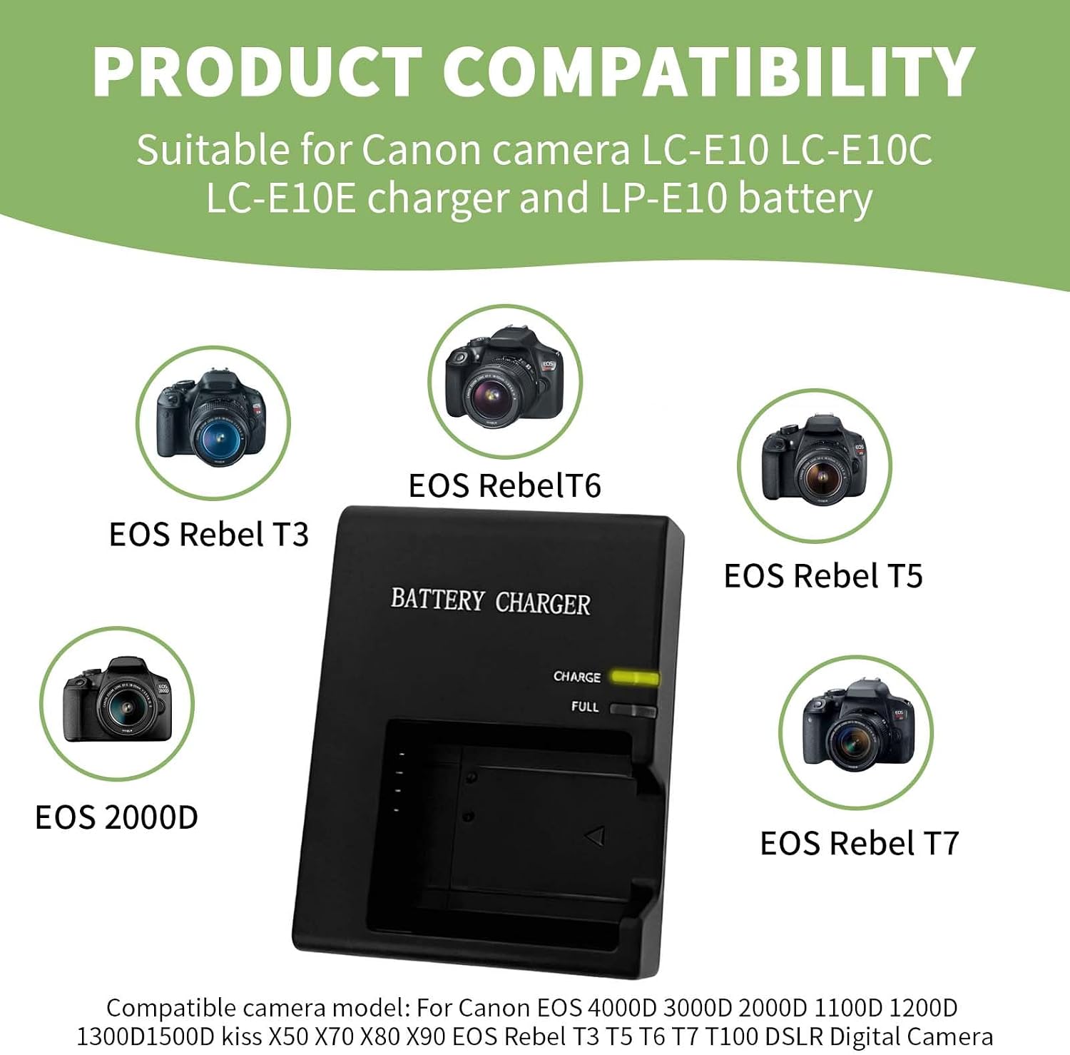LC-E10C Quick Battery Charger for Canon LC-E10 LP-E10, Compatible with EOS Rebel T7 T6 T5 T3 T100 4000D 3000D 2000D 1500D 1300D 1200D 1100D Kiss X50 X70 X80 X90 DSLR Camera, Includes US Power Cord
