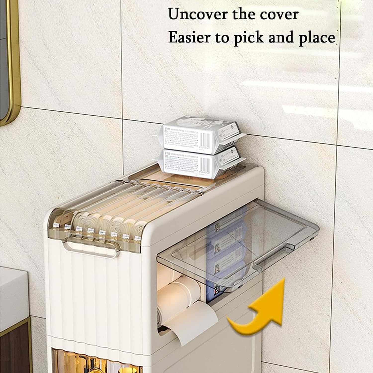 XENITE Slim Bathroom Storage Cabinet Free Standing Toilet Paper Holder Waterproof Toilet Paper Storage Organizer Narrow Storage Cabinet for Skinny Bathroom Storage Corner Floor