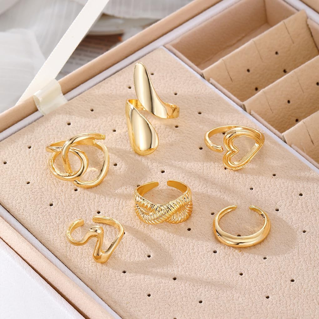 Chunky Dome Knuckle Rings Set for Women Statement Stackable Open Finger Rings Adjustable Thick Liquid Heart Thumb Ring Jewelry Accessories - Image 5