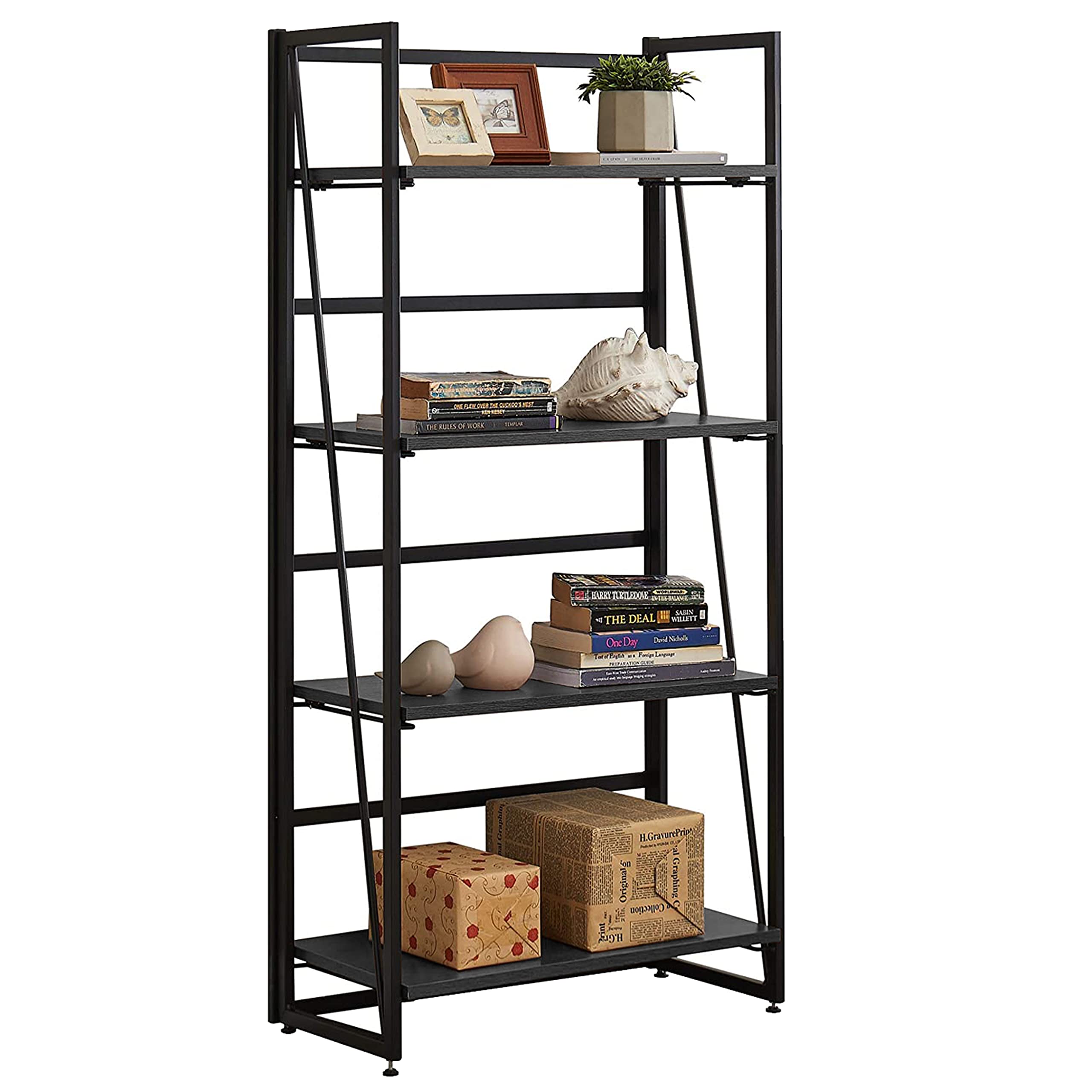 Halter 4Tier Industrial Bookshelf Standing Shelving Unit Folding Book