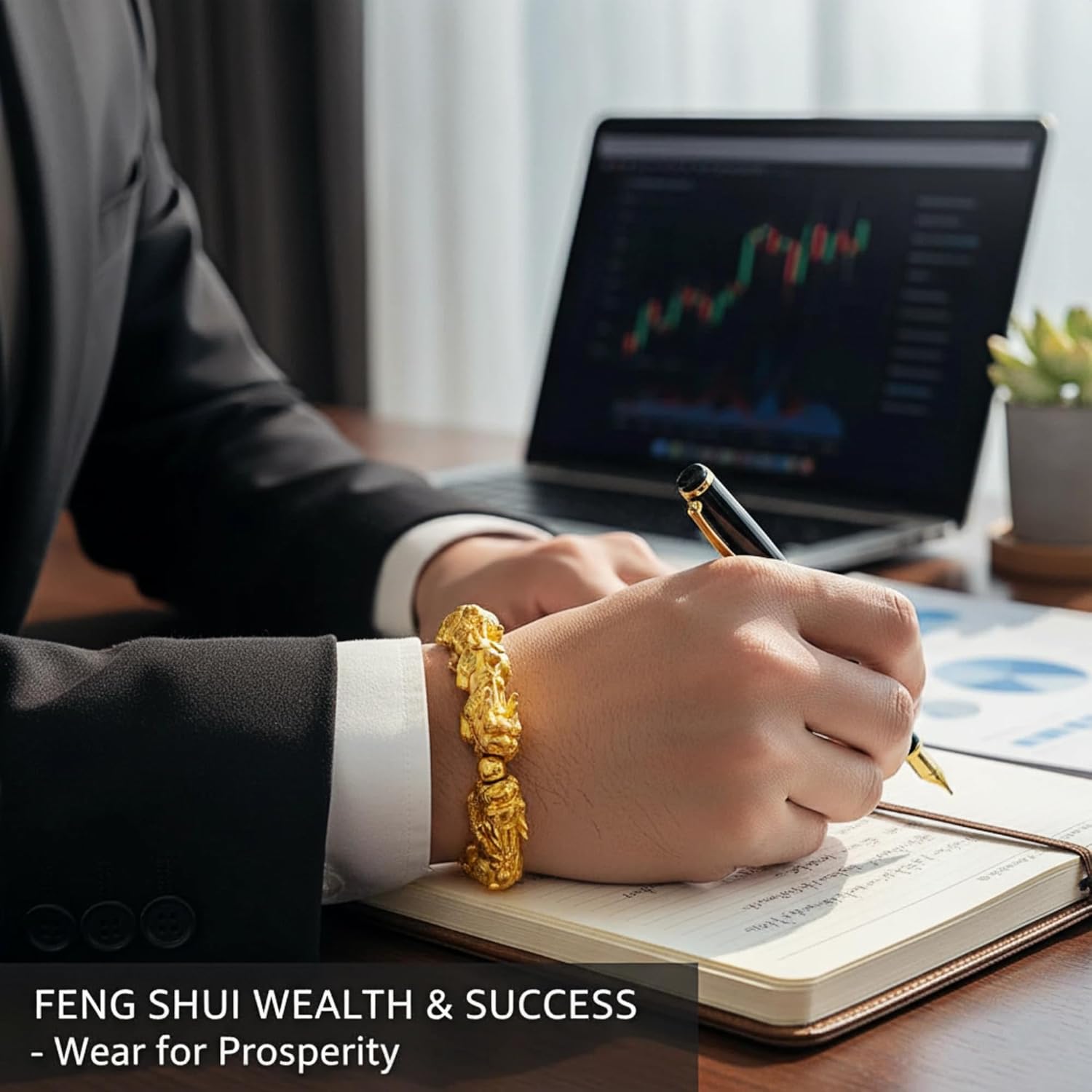 24K Gold Plated Feng Shui Pixiu Bracelet for Men Women Wealth Prosperity Lucky Amulet Adjustable Elastic Bracelet - Image 3