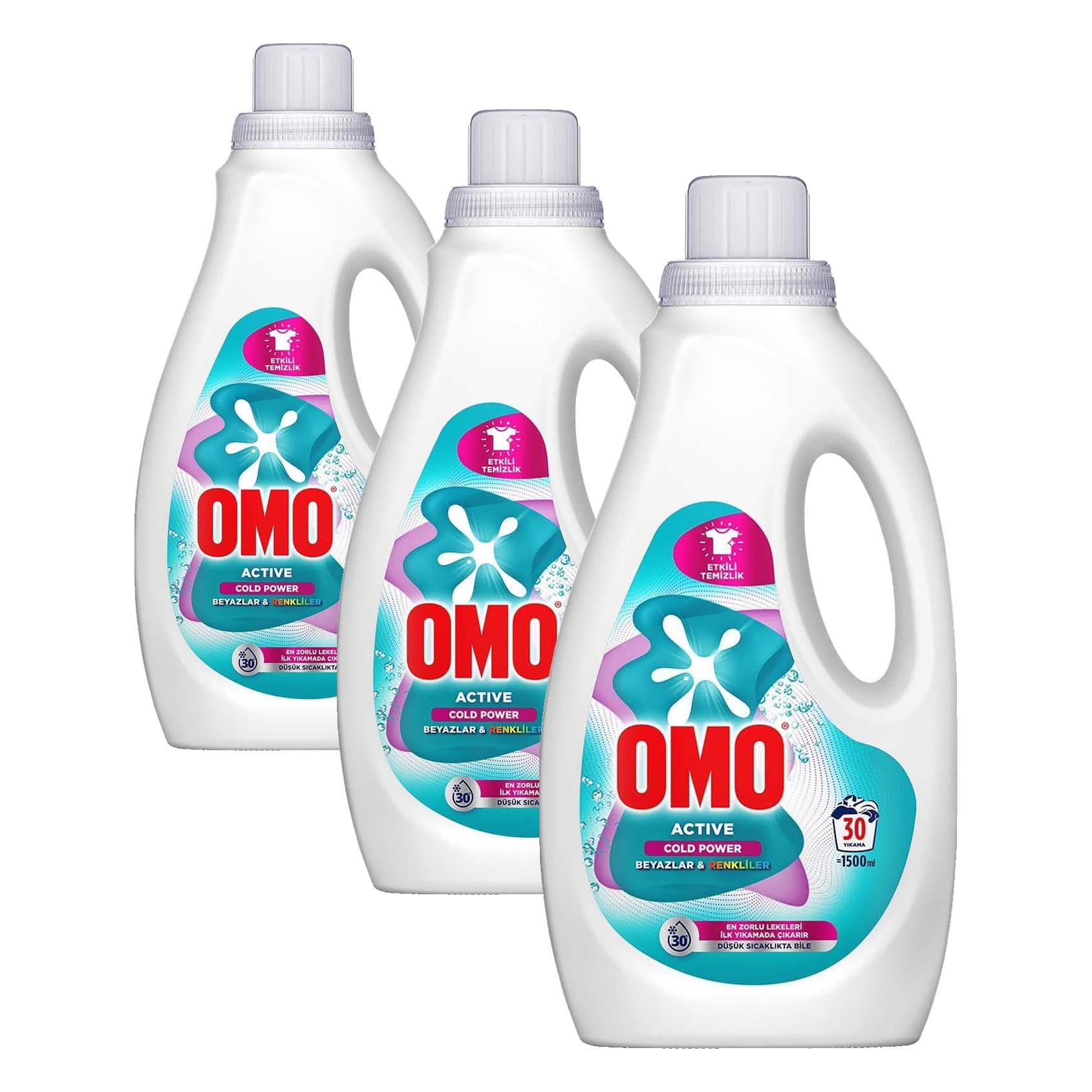 OMO Active Cold Power Beyazlar ve Renkliler için Sıvı Deterjan 1500 ml (3 paketi)