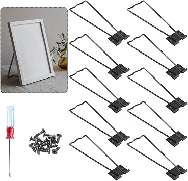 10 Pcs Easel Back, Iron Picture Frame Easel Back, Photo Frame Easel Back Stand with Screws & Screwdriver Black