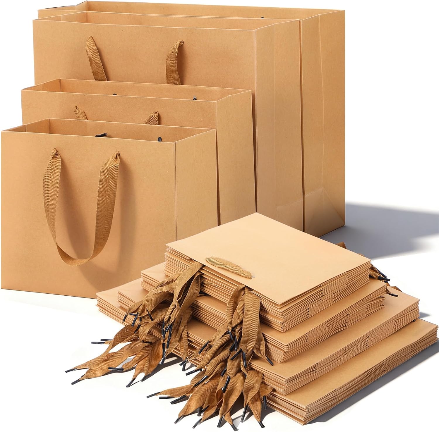 Meyeyaia 40 Pack Brown Paper Gift Bags with Handles Bulk Valentines Day Gift Bags 4 Sizes Goodie Wrap Dessert Shopping Bag for Shopping, Retail, Merchandise, Wedding