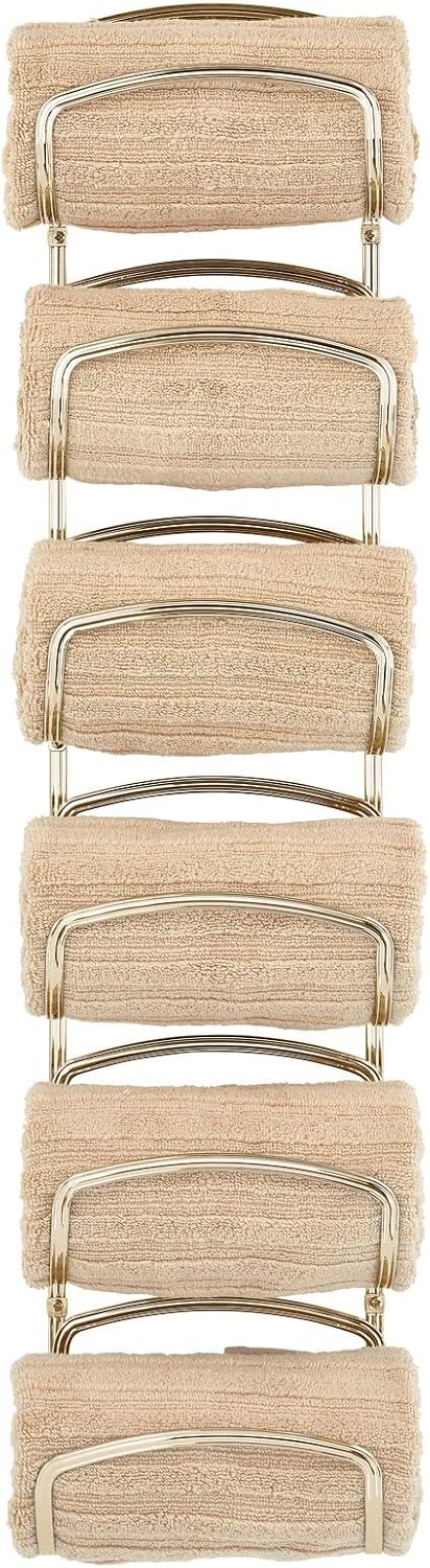 mDesign Metal Towel Storage Unit – Bathroom Towel Storage for Towels – Practical Towel Rack Also for Bathroom Accessories – Brass