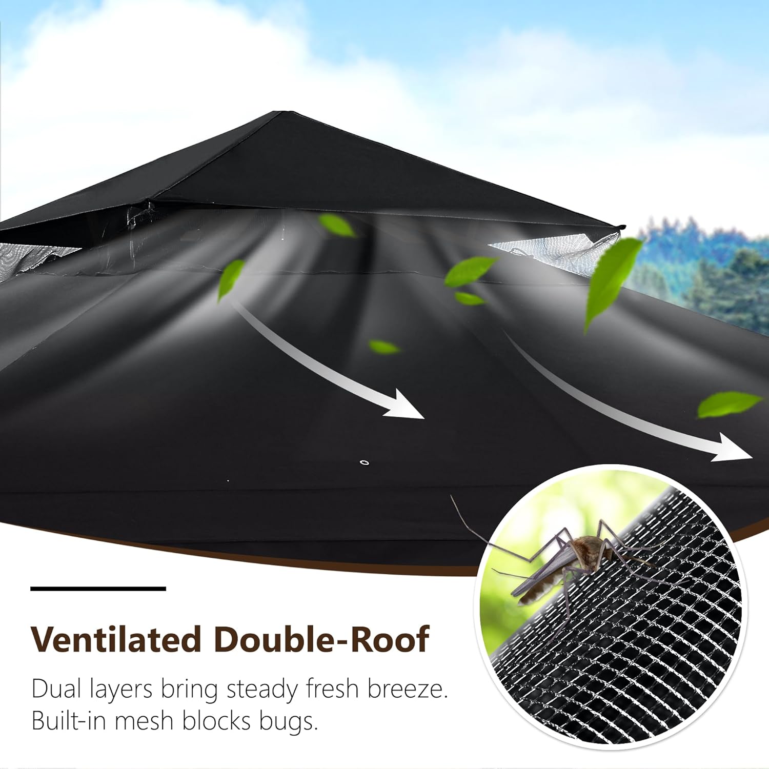 MASTERCANOPY Outdoor Patio Gazebo with Double Roofs, Stable Steel Frame and Mosquito Netting (9x9,Black)