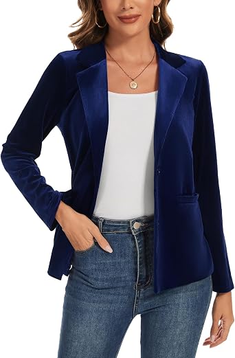Womens Velvet Blazer Jacket Casual Long Sleeve 2 Button Jackets
