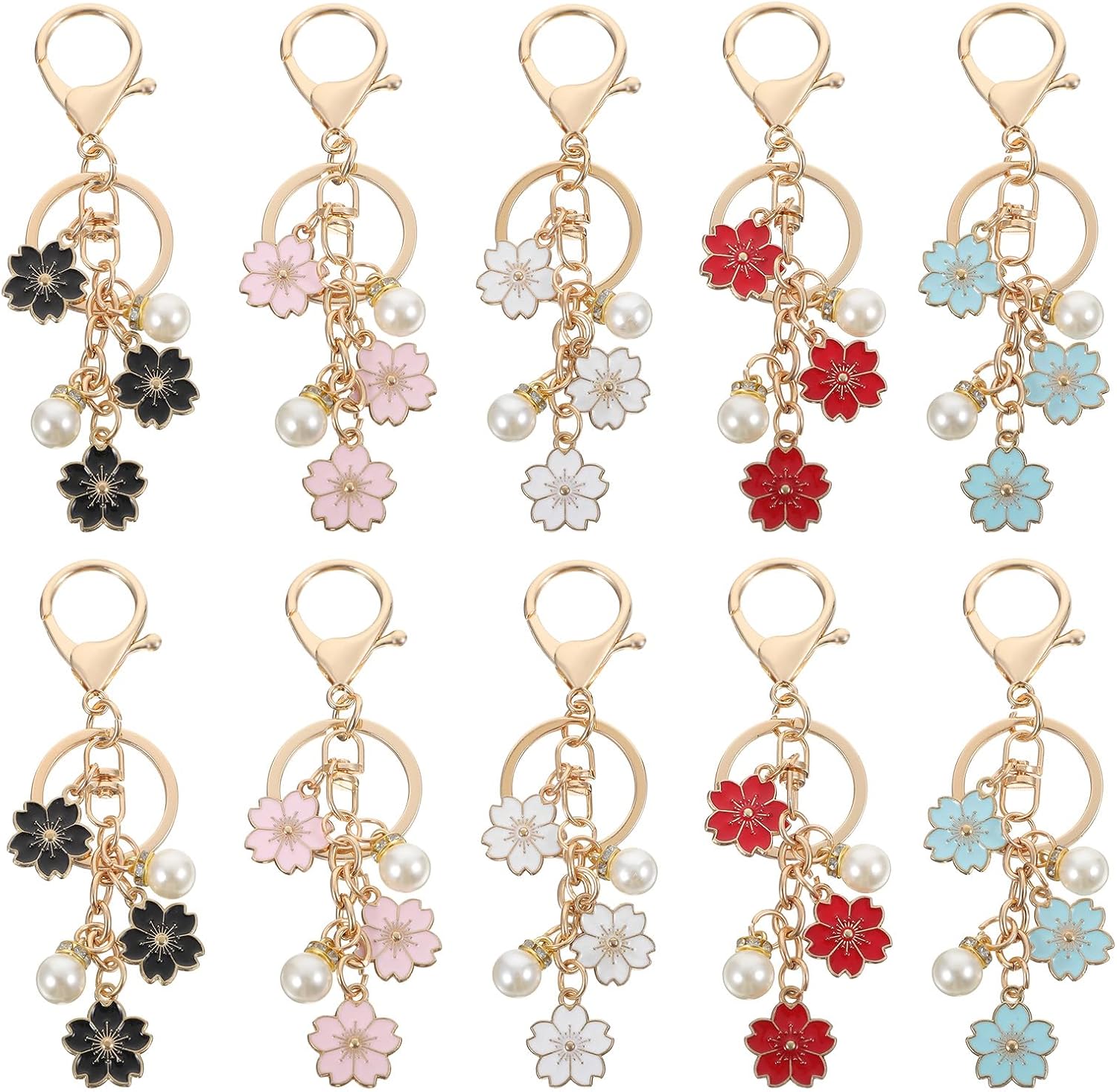 10Pcs Flower Keychain for Women, Cute Enamel Bag Charms for Handbags