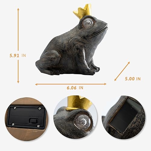 Miniatura 7 de Decoración de jardín, estatua de rana y príncipe, estatua solar de rana y príncipe, figura de ranas de resina con luz solar para patio, balcón