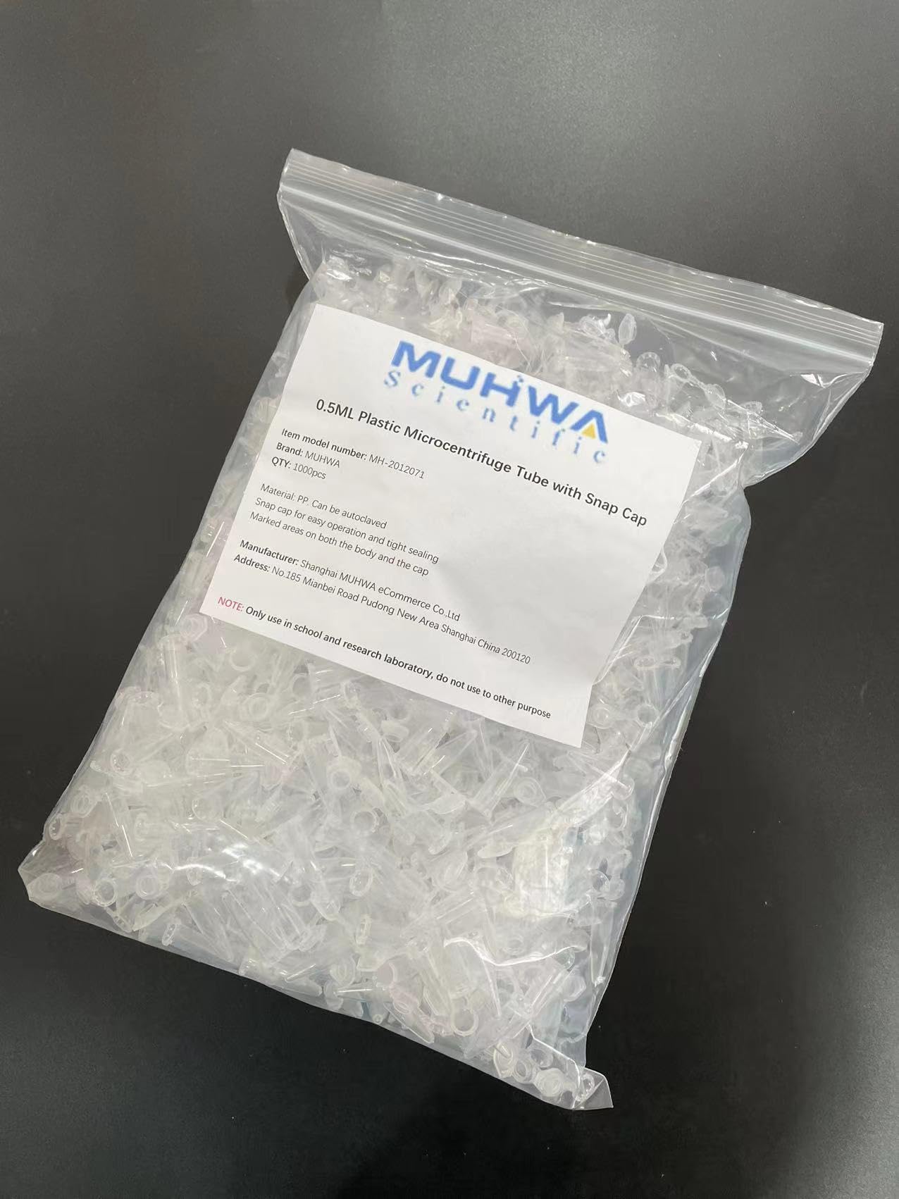 MUHWA Zentrifugenröhrchen aus Kunststoff, mit Schnappverschluss, 0,5 ml, Mikro-Reagenzgläser, klar, konisch, für Labor, 1000 Stück