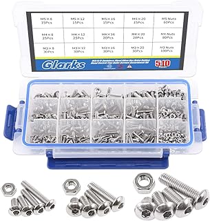 Glarks Stainless Steel M3-M5 Fastener Set - 510Pcs Hex Button Head Socket Cap Bolts Screws Assortment Kit