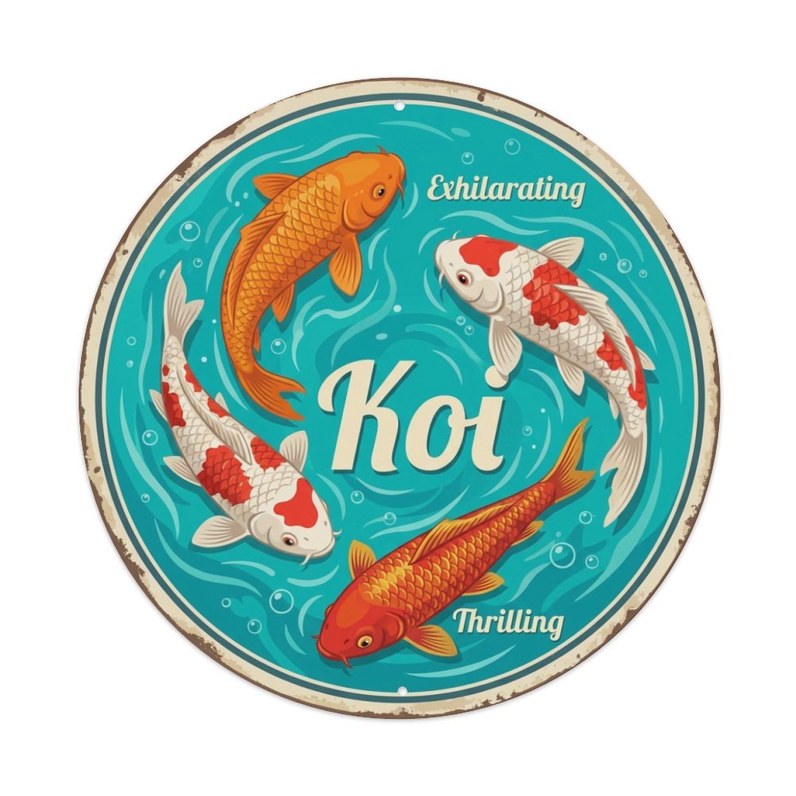 Metal Tin Sign Koi Fish Thrilling Japan Retro Ukiyo-e Print