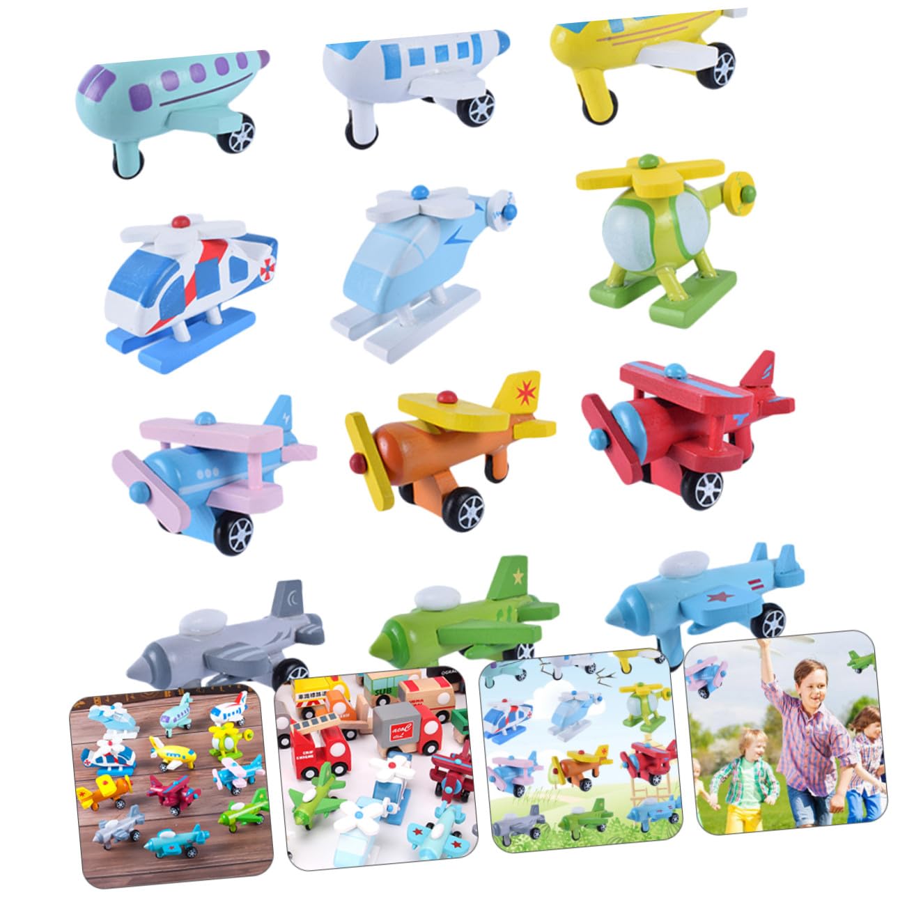 Mini Aviones de Madera para Niños, 12 Piezas, Juguete