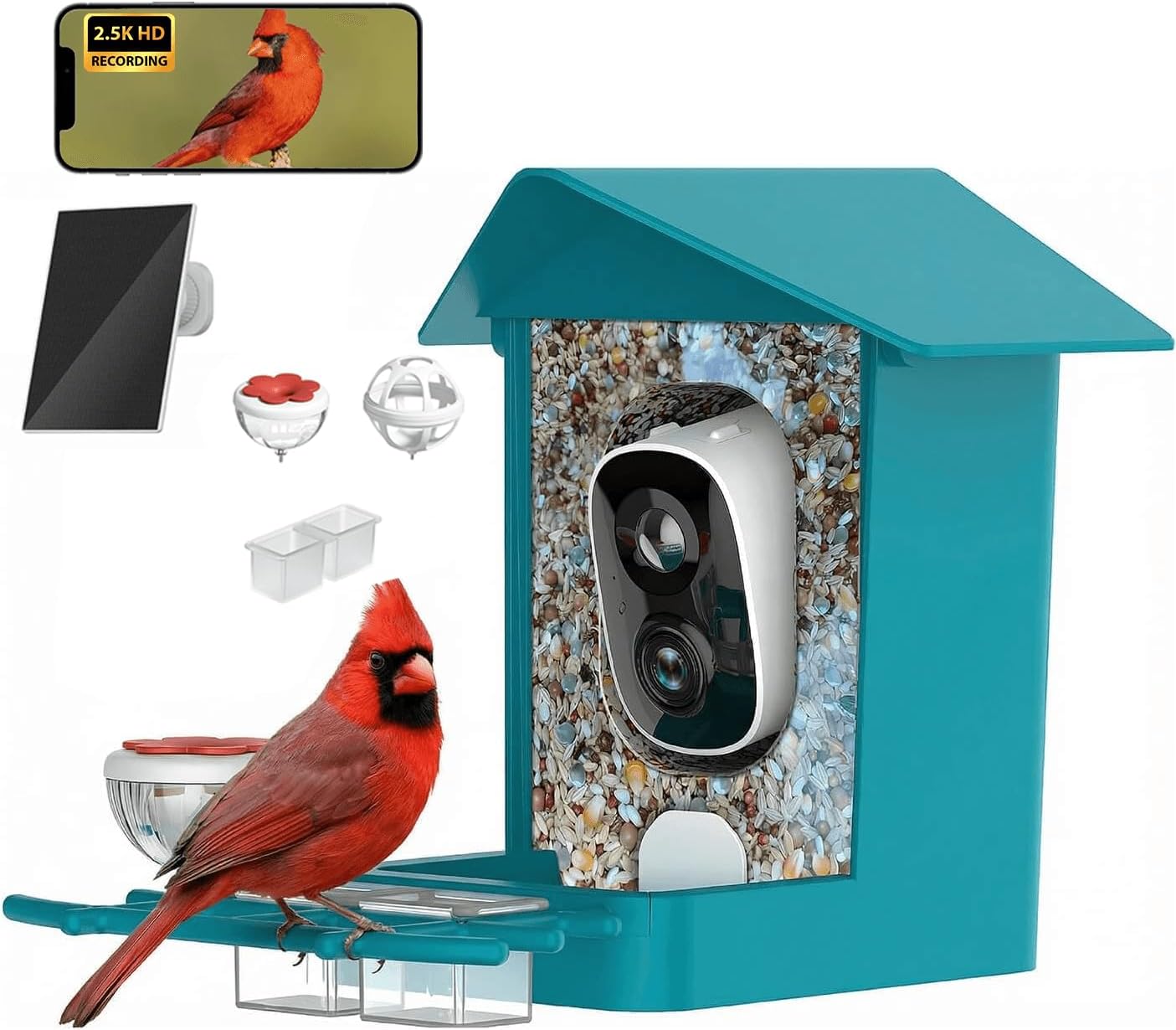 DEVO Solar Smart Bird Feeder Camera: 2.5K Live View Night Vision, AI Bird ID, Instant Alerts, Squirrel Proof, IP65, Gift for Bird Lovers Serene Lake