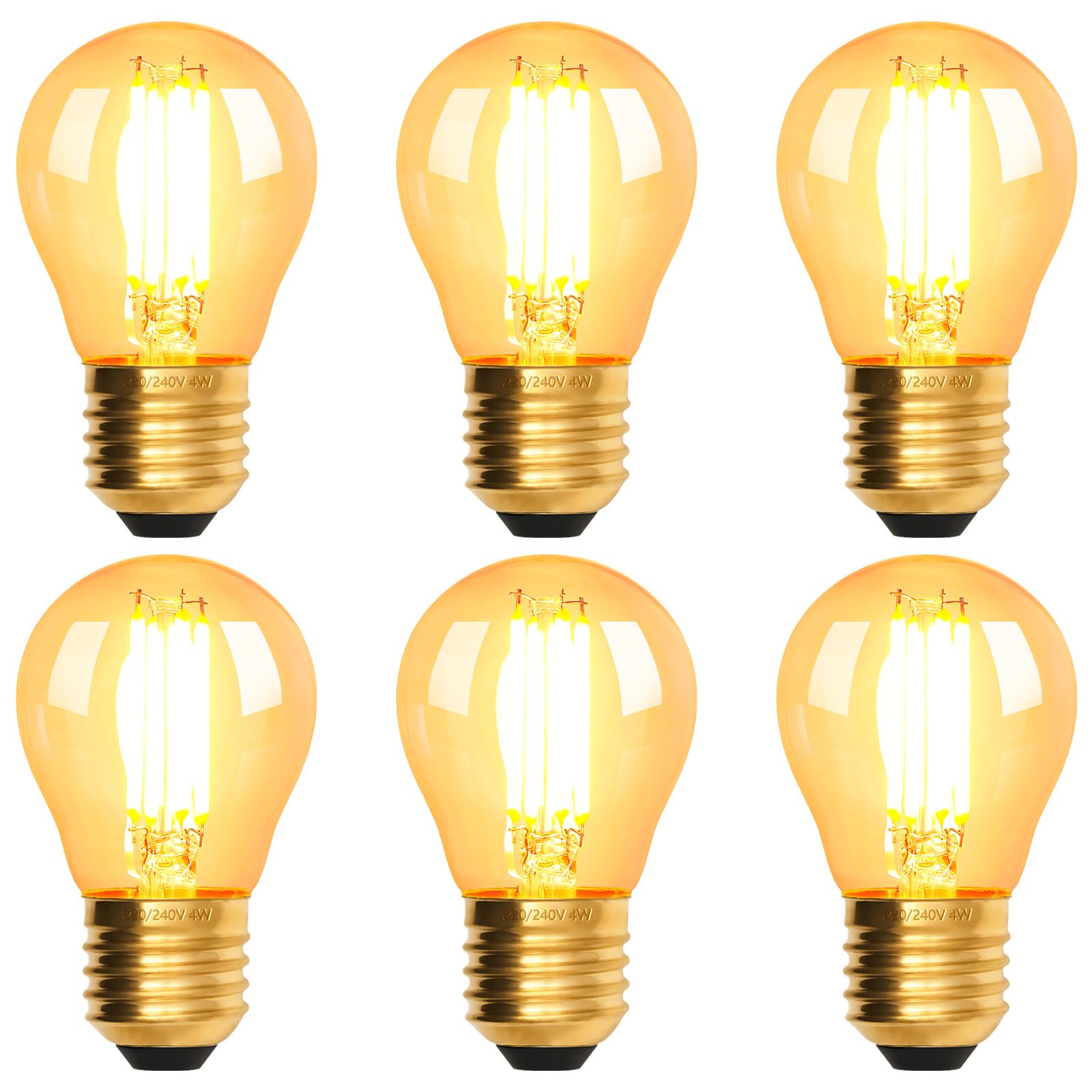Terafeels 6 Pack Screw in Light Bulbs, G45, 4W, 220-240V, 2200K Warm Yellow Glow, Clear Glass, E27 Vintage LED Bulb for Lamp
