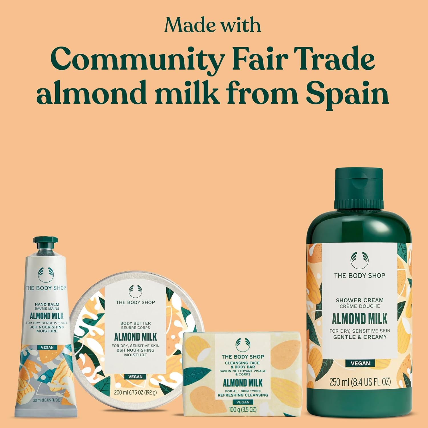 The Body Shop Almond Milk Collection Gift Set - 4 Piece Set, Shower Cream, Body Butter, Face & Body Bar, Hand Balm, Vegan - Image 3