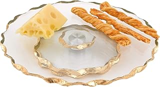 Badash Goldedge Rotating Glass Platter - 13" Hand-Decorated Chiseled Edge Round Lazy Susan Tray for Cake, Pastry, Cookies, Pie - Food-Safe & Great for Entertaining