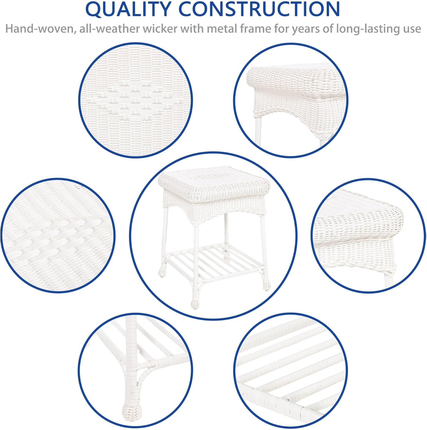Outdoor White Wicker End Table