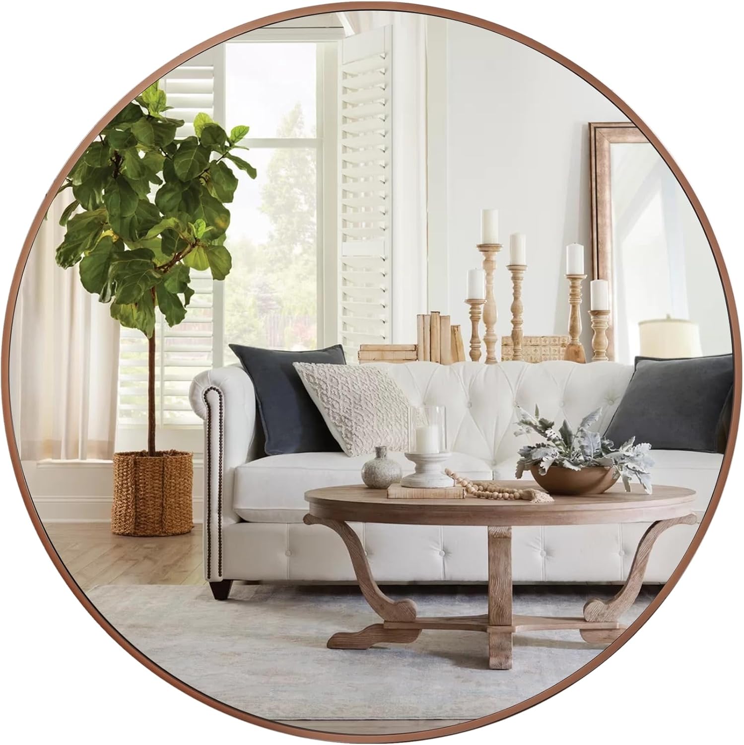 Round Bronze Mirror 18 inch, Brushed Metal Framed Circle Mirror for Bathroom Vanity,Living Room,Entryway,Tempered Glass, Anti-Rust 18"L x 18"W Brushed Bronze