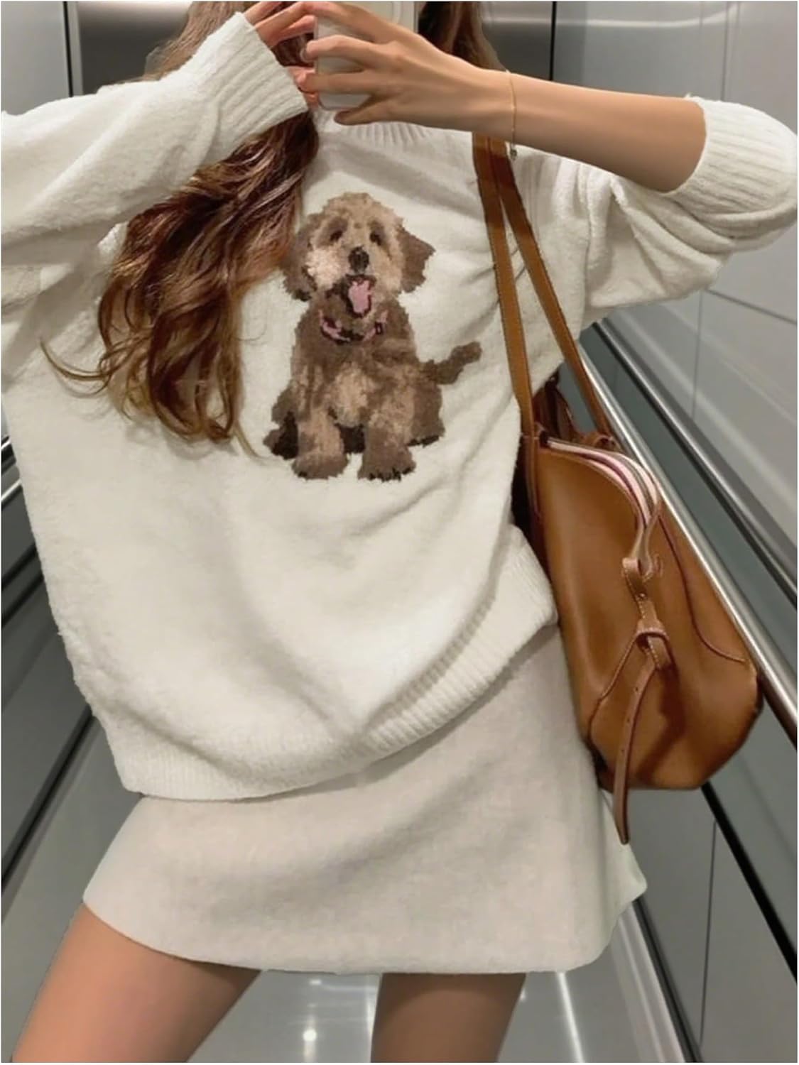 GORGLITTER Women's Dog Print Sweater Crew Neck Long Sleeve Knit Pullover Jumper Fall Winter Outfits - Image 2