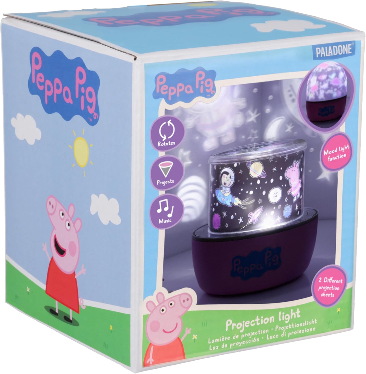 Paladone Peppa Pig Projection Light - Officially Licensed Projector Lamp with Sounds & Interchangeable Scenes, 4 Light Modes, Bedtime Soothing Night Light