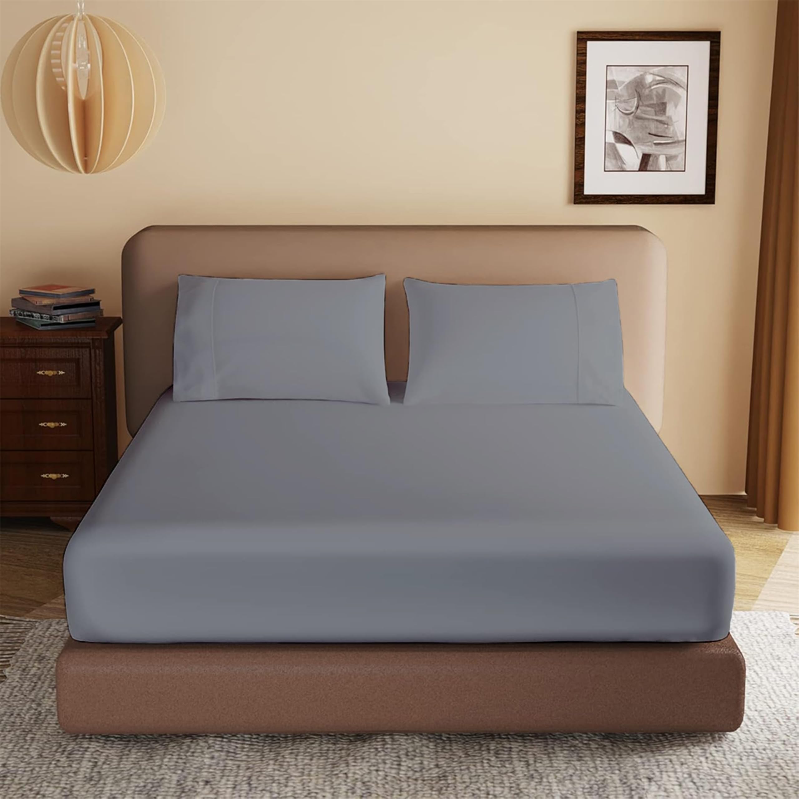 Rohi 40cm Deep Microfibre Fitted Sheet Double Bed, Comfy Soft & Breathable Deep Fitted Sheet with Elasticated Corners