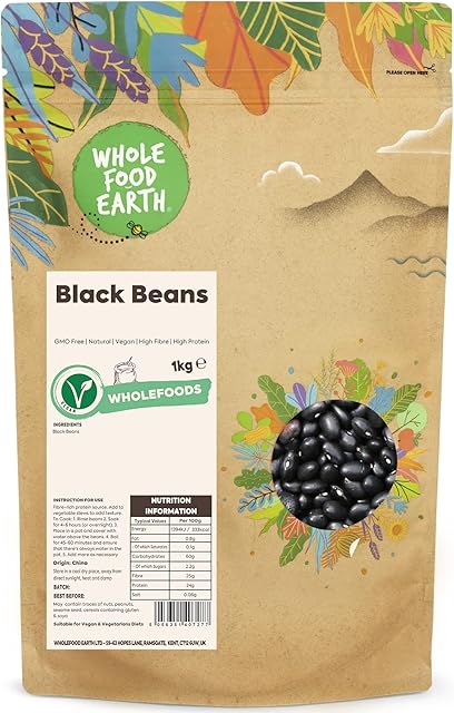 Wholefood Earth Black Beans 1kg | GMO Free | Natural | Vegan | High Fibre | High Protein