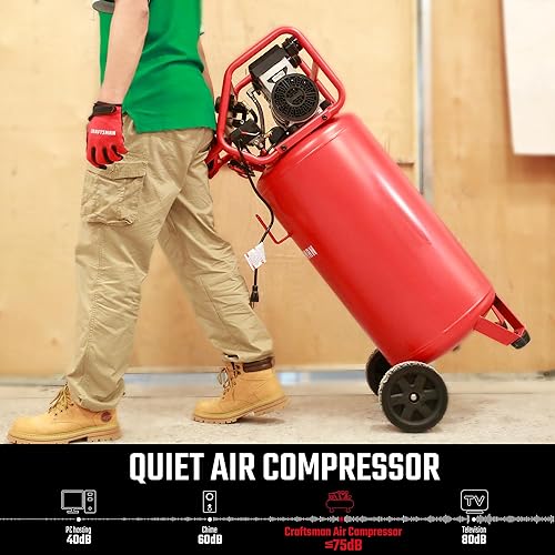 Miniatura 9 de CRAFTSMAN Compresor, compresor de aire portátil de 26 galones 1.8HP 5 CFM@90PSI Tanque de compresor de aire libre de aceite, presión máxima de 150