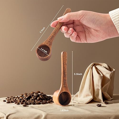 Vista 16 de GinSent Cuchara de café de madera, 4 cucharas medidoras pequeñas para café molido, té, azúcar, condimentos, cuchara de madera multiusos para tarros