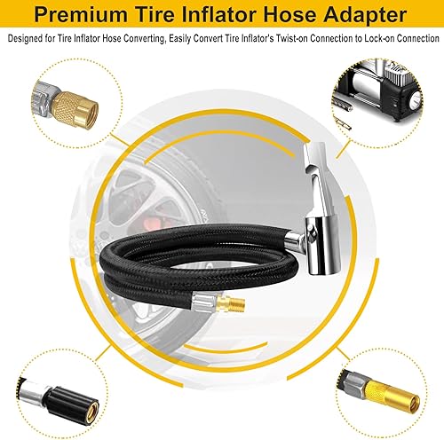 Miniatura 4 de GODESON Adaptador de manguera de inflador de neumáticos de 20 pulgadas, portabrocas de aire con manguera trenzada y adaptador de válvula Presta para