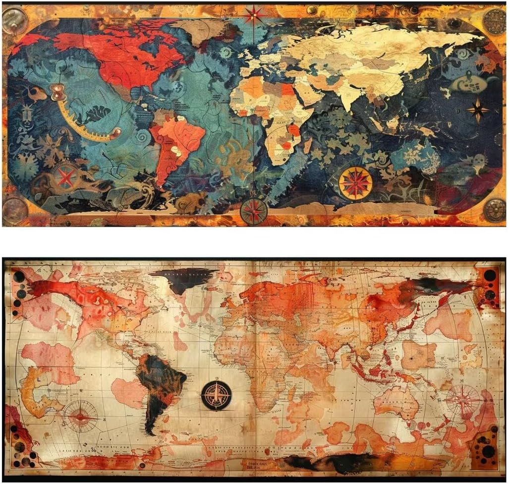 2 Pack Diamond Art Kits for Adults, Large Size 12x28in Full Drill World Map Diamond Art, Diamond Painting Retro Paint by Numbers for Adults Beginner, Diamond Painitng Kits for Room Decor Gifts C-4