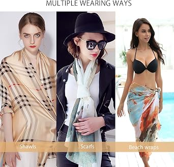LumiSyne Women's Silk Scarves Animal Print Scarf Leopard Peacock Horse Long Shawl Warm Wrap Sunscreen Shawl All Season