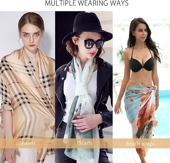 LumiSyne Women's Silk Scarves Animal Print Scarf Leopard Peacock Horse Long Shawl Warm Wrap Sunscreen Shawl All Season