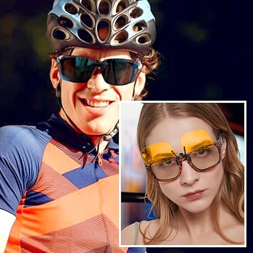 Miniatura 5 de Xfeel Gafas de conducción nocturna con clip negro y amarillo sobre gafas de prescripción antirreflejos para visión nocturna