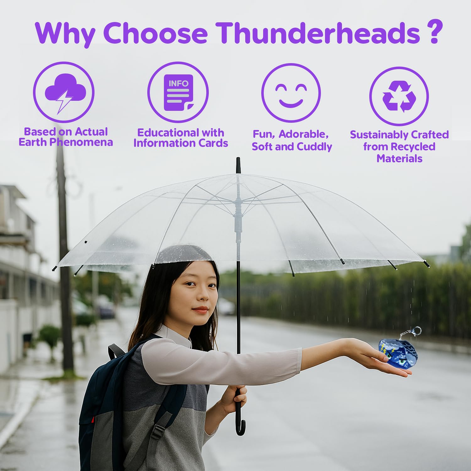 Thunderheads Plush Keychain Weather Educational Plush Bag Charm with Fact Card