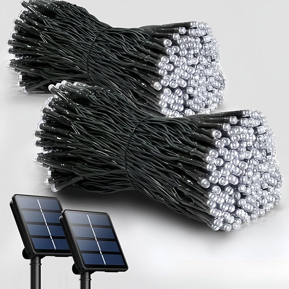 Treer Solar Outdoor Fairy Lights, 2 Pieces Solar Powered Garden Lights - IP65 Waterproof, Outside Garden Ornaments Outdoor LED String Lighting for Patio Yard Party Wedding (White,22m 200 Lights)