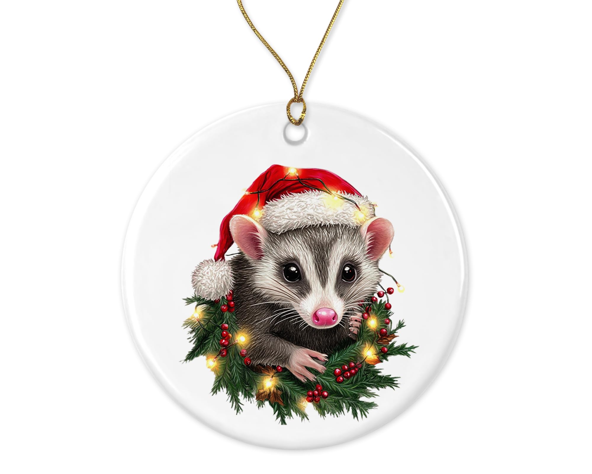 SNHDesign Santa Opossum Xmas Ornament - Possum Lover Ornament - Cute Animal Christmas Tree Ornament - Holiday Decor - Gift for Family Friend Printed