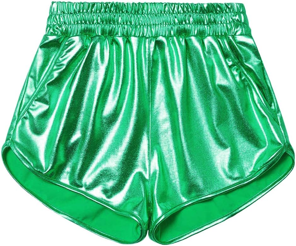 Women's Yoga Hot Shorts Elastic Waist Shiny Metallic Short Pants - Image 5
