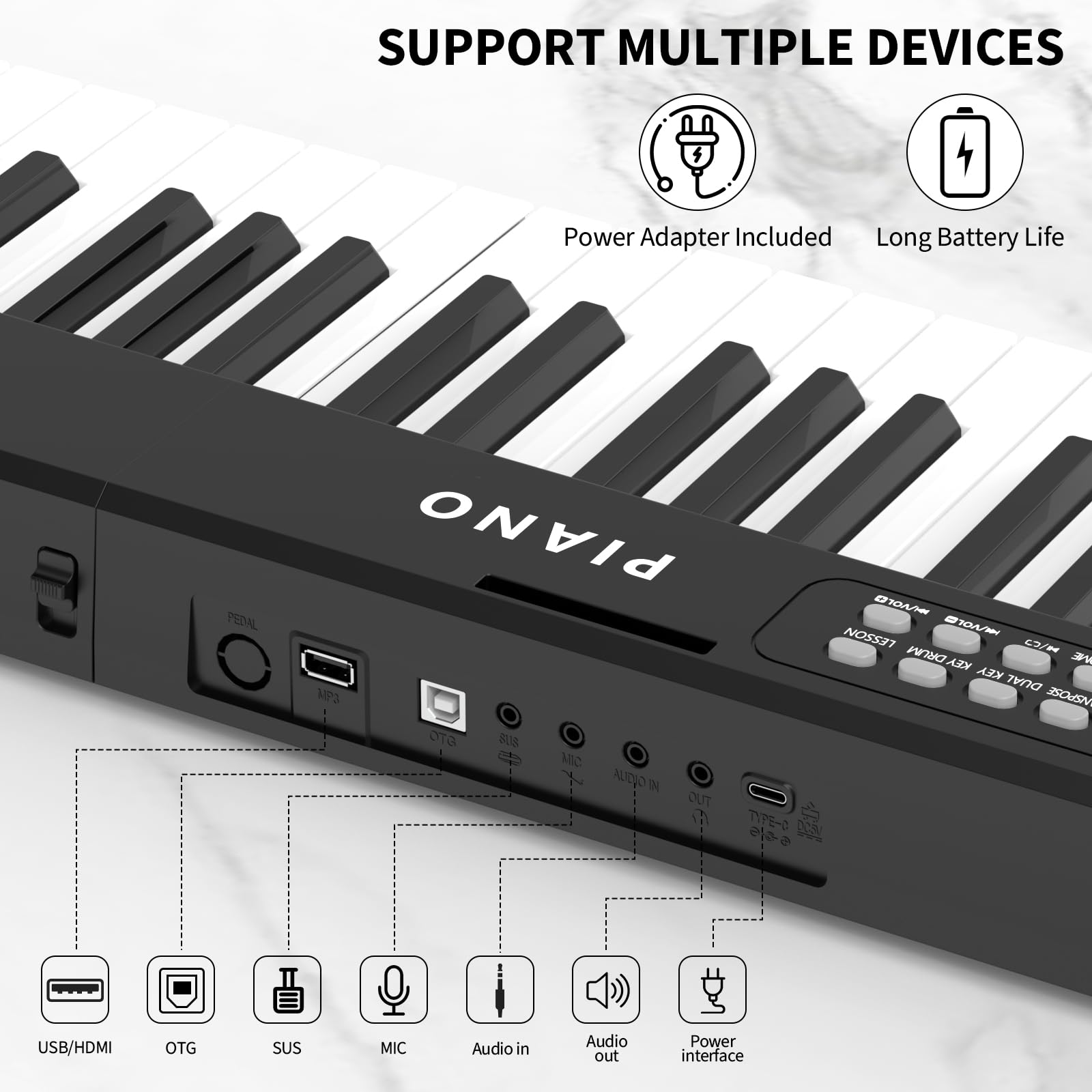 Wfhdtx Folding Piano Keyboard, 88 Key Semi Weighted