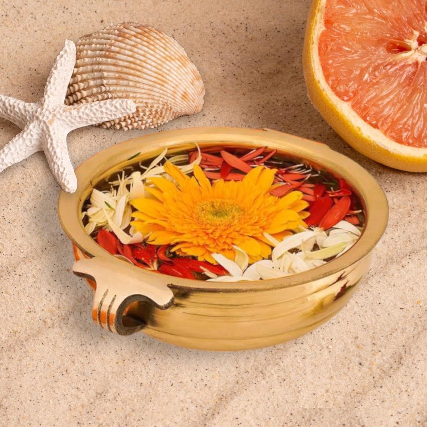 Brass Handicraft Traditional Golden Urli Bowl For Decorative Floating Flowers, Candles, Potpourri For Housewarmings, Diwali, Weddings & Centerpiece Bowl - Sale For 1