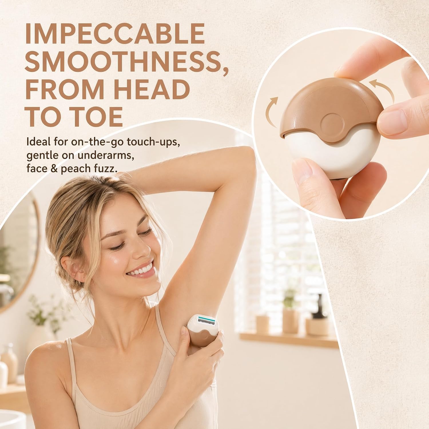 Portable 3-Layer Hair Shaver with Rotating Cover, Compact Travel Rotary Razor for Women, Triple Blade Precision Grooming Tool for Legs, Underarms & Face, Wet & Dry Use ，1