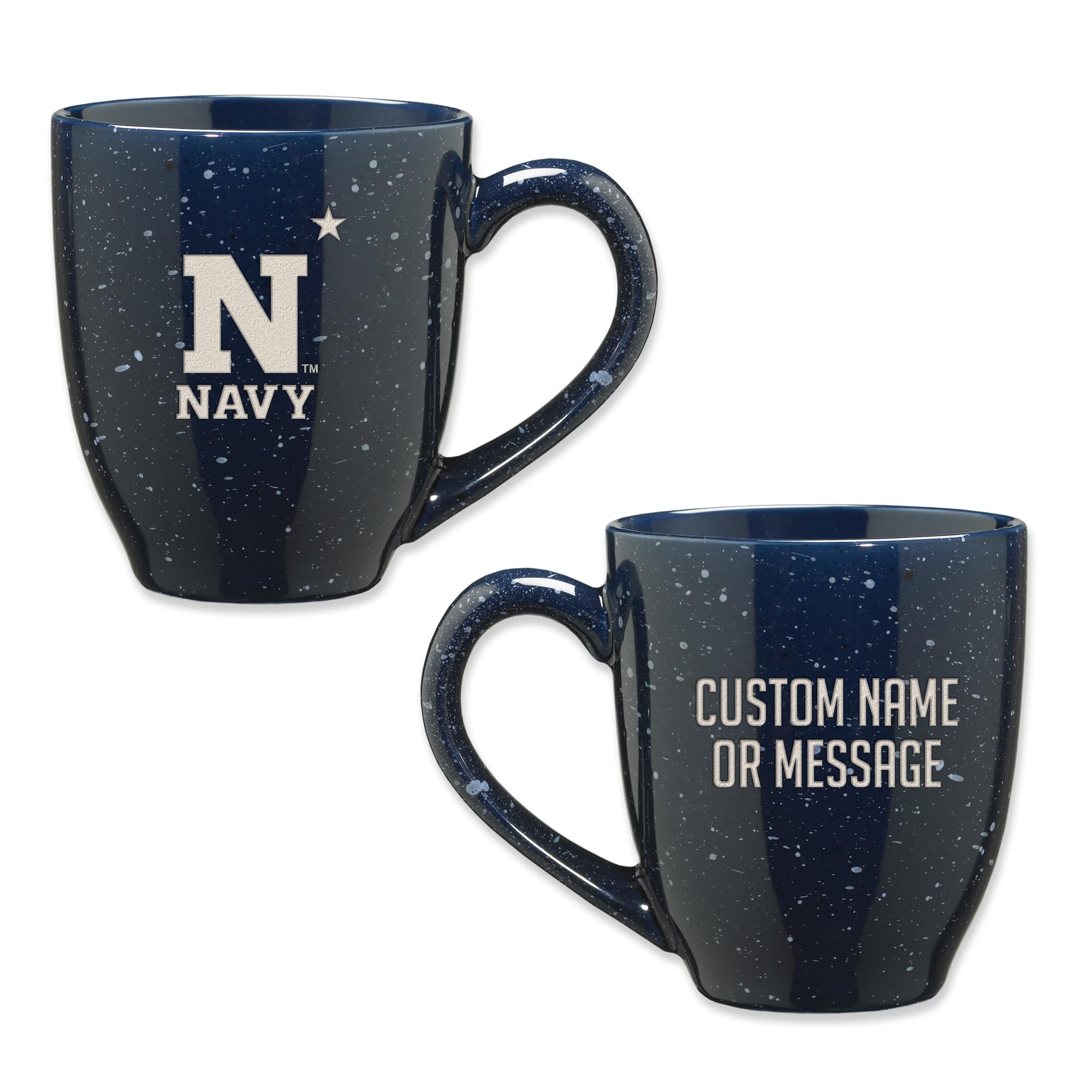 Rico Industries NCAA Naval Academy Midshipmen Navy Blue Personalized 16 oz Team Color Laser Engraved Speckled Ceramic Coffee Mug