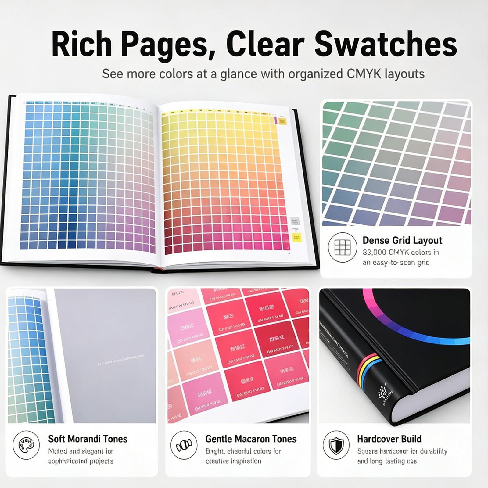4-Farben-Farbanpassungshandbuch, CMYK-Farbkarte Zum Drucken | 83.000 Farben Druckfarben, gedrucktes Referenzhandbuch für Grafikdesign, Innenarchitektur und Druckfarbanpassung