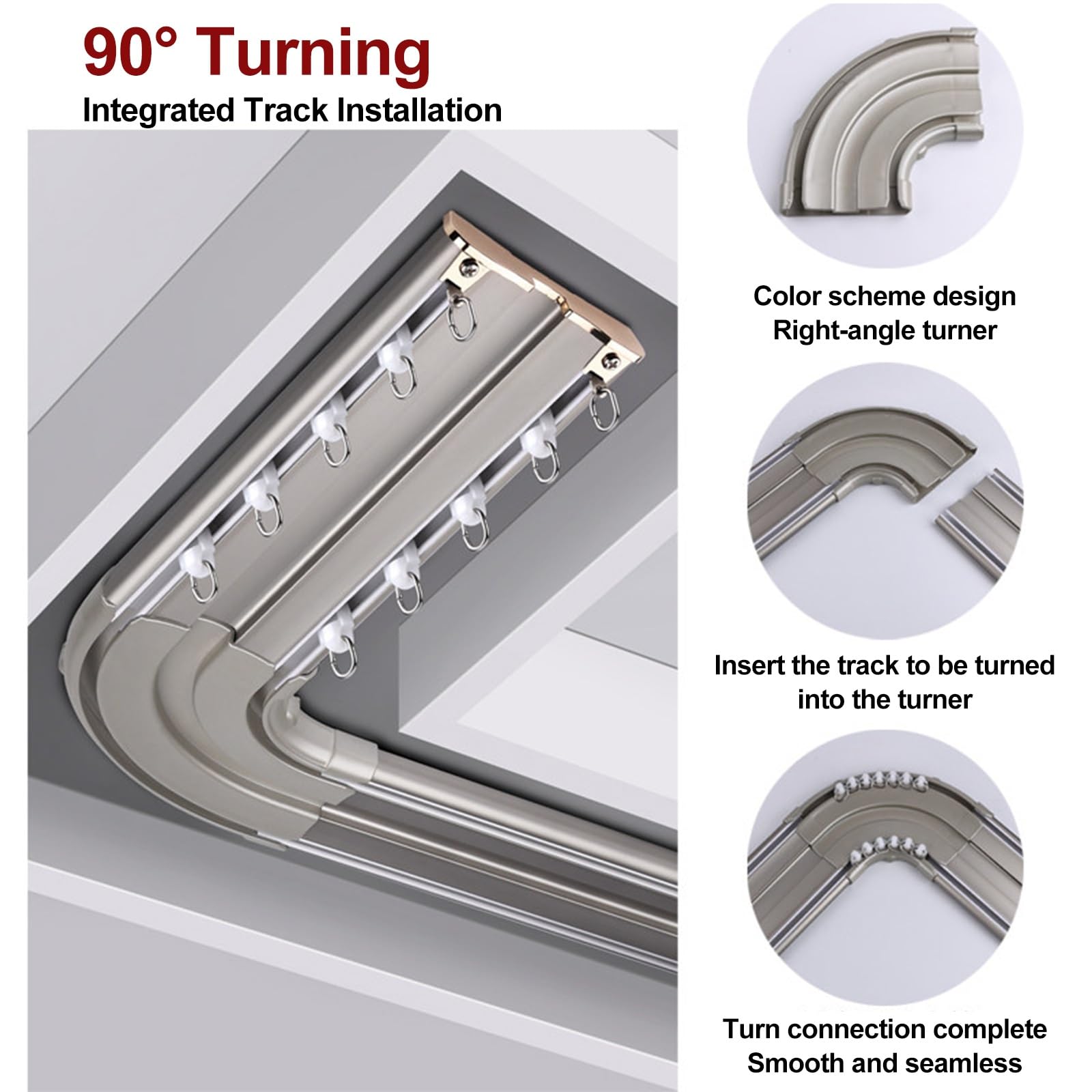 Set di aste per tende a doppio binario in alluminio, resistente, scorrevole, funzionamento silenzioso, per soggiorno, tende oscuranti (oro rosa, 600 cm, 5 x 120 cm)