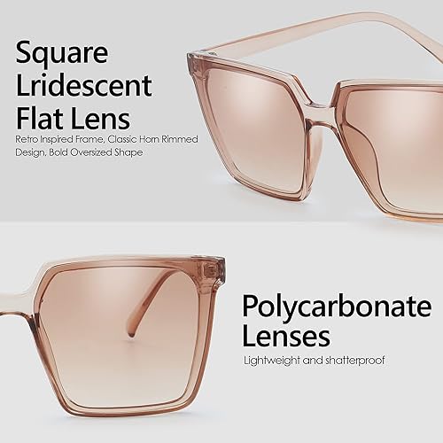 Miniatura 3 de The Fresh Lentes de sol cuadrados retro de gran tamaño para mujer (732503 marrón claro, marrón degradado), 732503 marrón claro