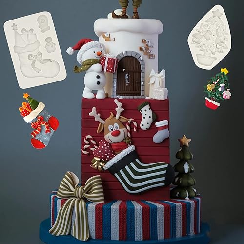 Miniatura 2 de 6 moldes de silicona para casa de jengibre de Navidad, molde de silicona para trineo de muñeco de nieve, árbol de Navidad, bolsa de la suerte,